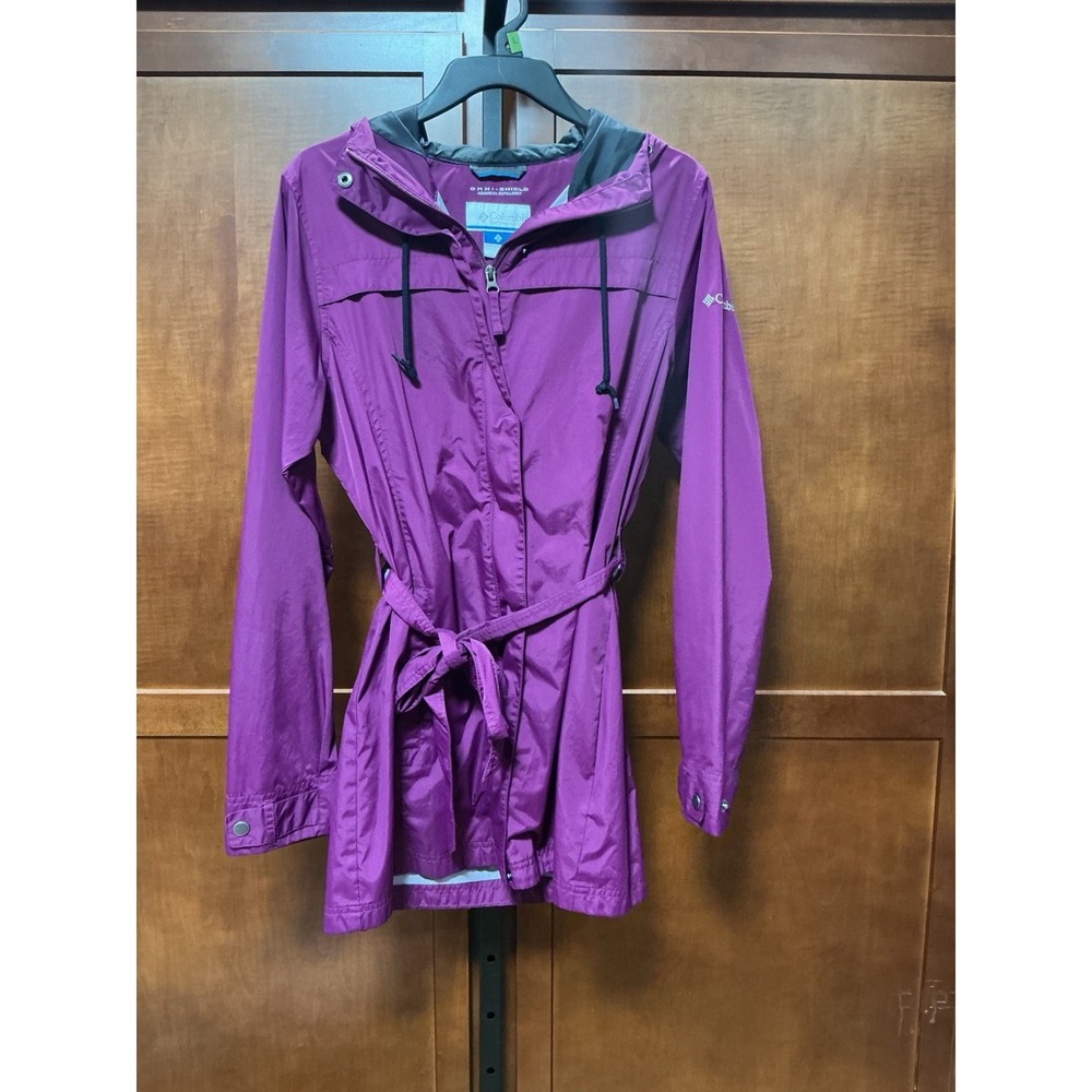 Columbia Pardon My Trench Rain Jacket Womens M Purple Omni-Shield Hooded Belted
